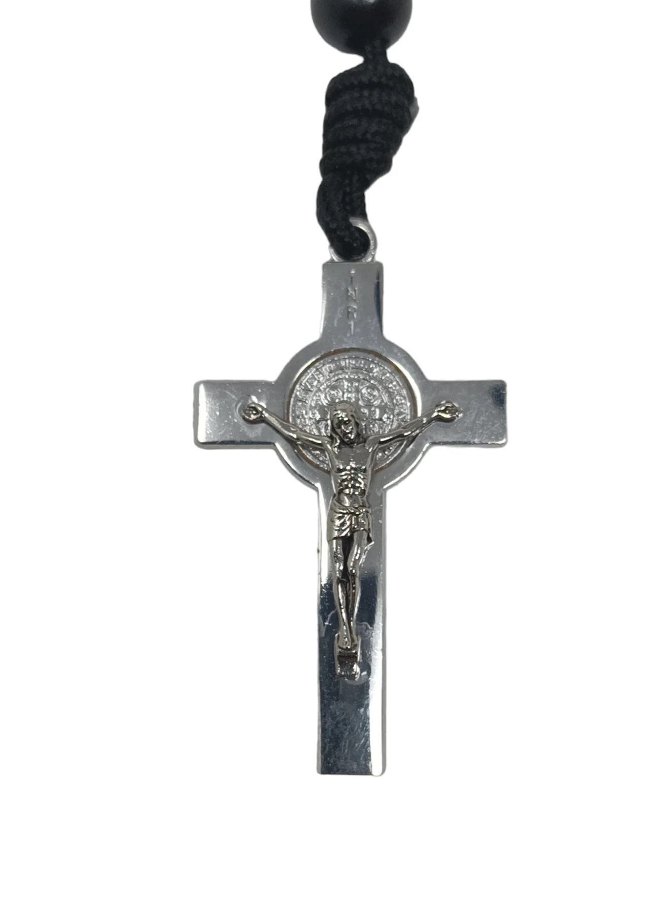 Paracord Black Rosary keyring, Silver St Benedict crucifix, One decade metal & knot Rosary, Strong, Catholic Rosary, Pilgrimages, Knotted Rosary, Unbreakable, Waterproof - Image 5