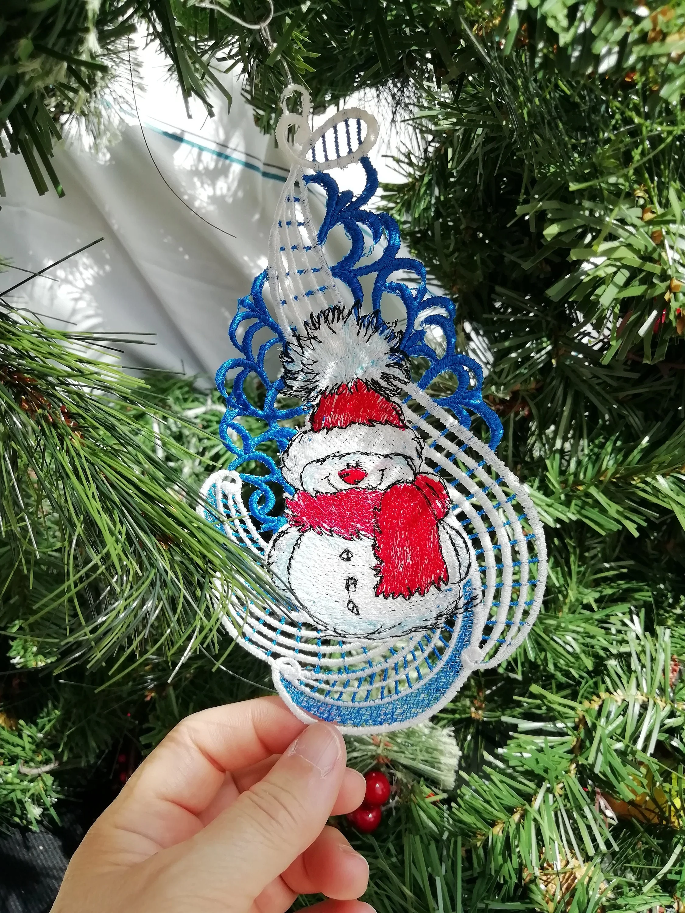 Jolly Snowman, Ornament, Christmas, Decoration, Lace, Free Standing Lace - Image 3